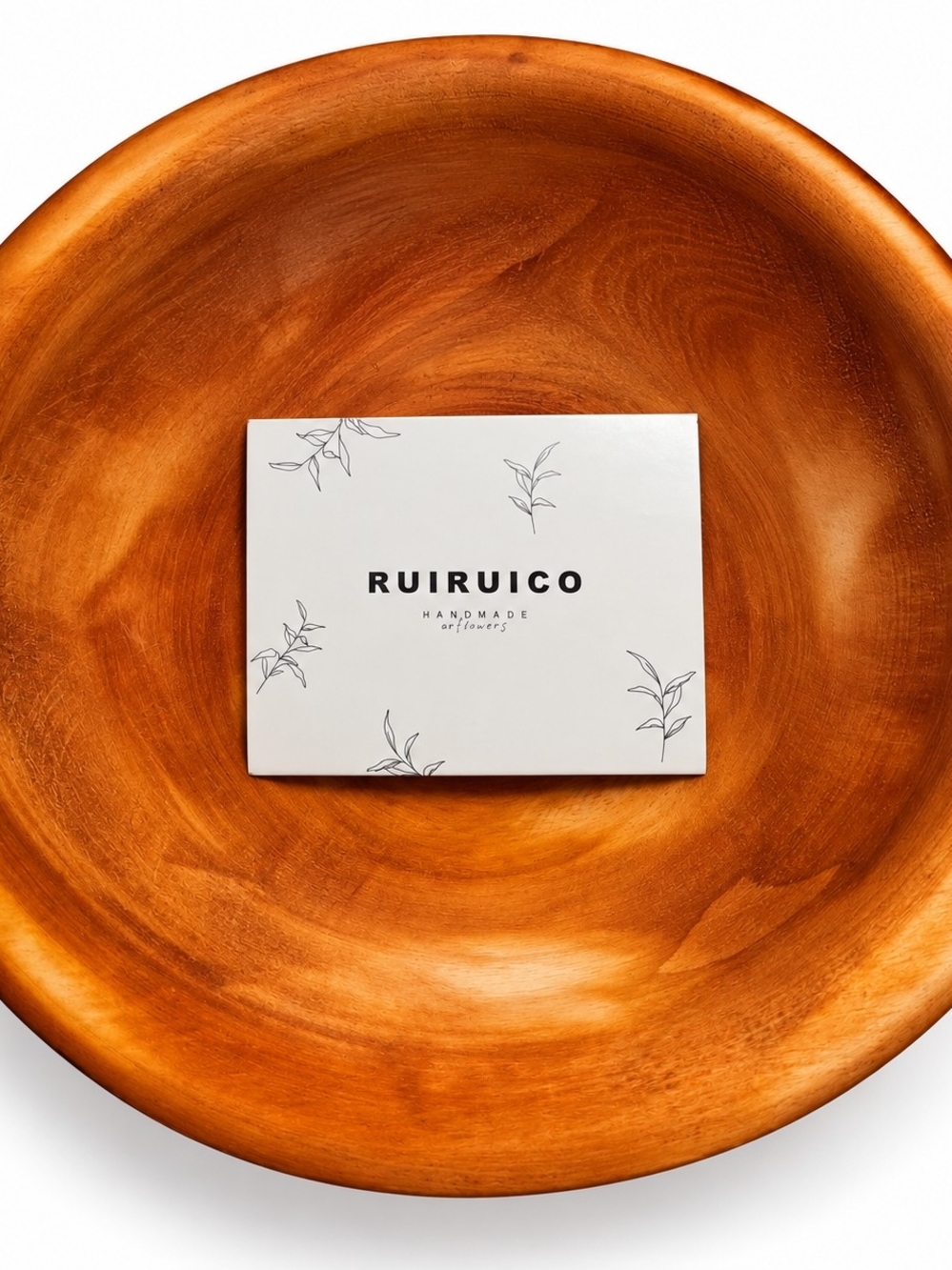 RUIRUICO Hand Carved Wood Decorative Bowl Natural Orange NIB